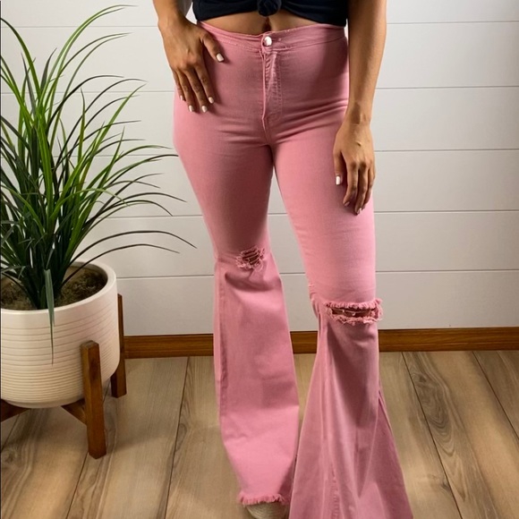 Vibrant High Waist Pink Flares - Picture 2 of 3
